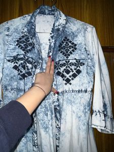 Denim look cotton top