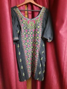 Black cotton kurta with kathastich design