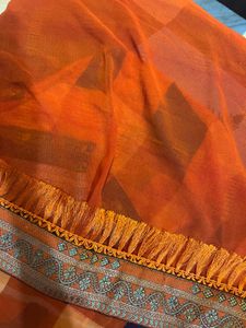Orange Checked Saree