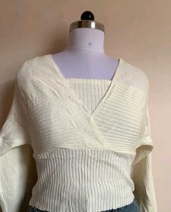 White Knit Wrap Top