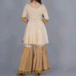 Elegant Printed Anarkali Kurti with Sharara Pants