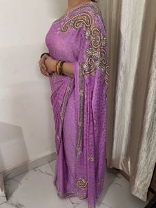 Elegant Lavender Embroidered Saree