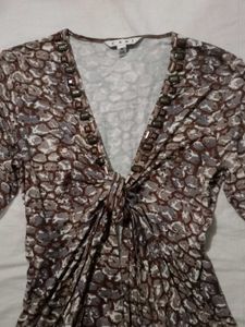 Printed Tie-Front Top