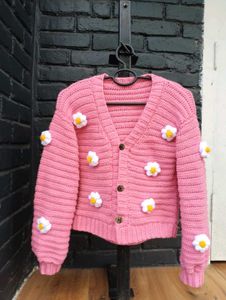 Pink Crochet Daisy Cardigan