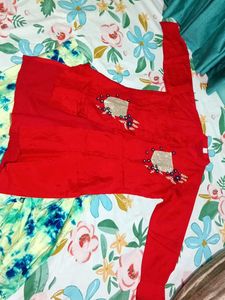 Red Kurti with Tie-Dye Skirt Set
