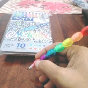 Doms Metallic Marker Pens + Rainbow Pencil