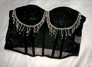 Brand New ( Urbanic)Black Sequined Mesh Corset Top