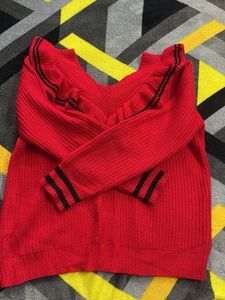 Red Ruffle Trim Sweater