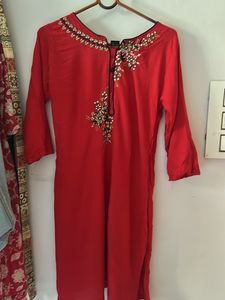 Red Embellished Kurti