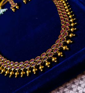 Alluring Antique Oval Ruby Stone Long Necklace Set