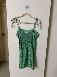 Tie-up Floral Green Mini Dress