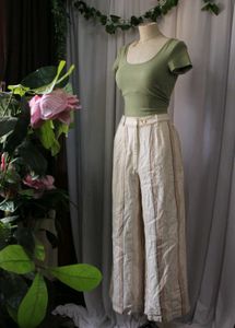 Cotton Striped Wide Leg Pants