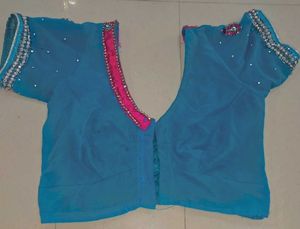 Blue and pink Stones saree