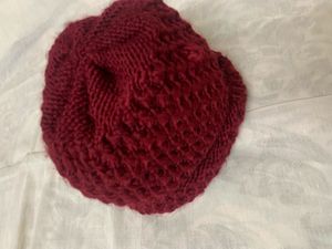 Unisex Maroon Self Design Beanie Warm Winter Cap