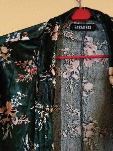 Sassafras Green Floral Velvet Jacket