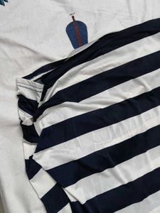 Women Blue Nylon White Striped Top