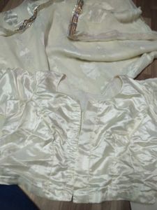 White Saree With Blouse And Peticoat