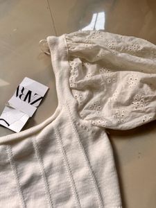 Zara White Cutout Knit Top