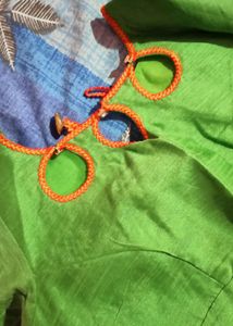 Green Saree With Red Velvet Border And Blouse