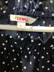 Navy Blue Polka Dot Top
