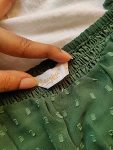Berrylush Green Smocked Crop Top For Women