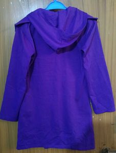 Purple Hooded Button-Down Coat