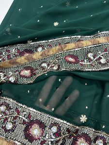 Green Saree with Embellished Blouse