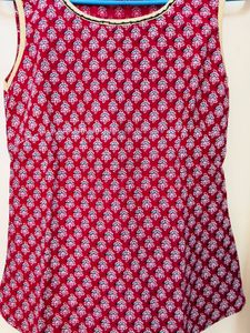 Red Printed Sleeveless Top