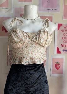 Floral Beige Back Tie Peplum Top