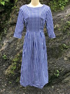 Blue Gingham Midi Dress