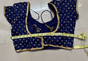 Navy &amp; Gold Embroidered Sari Blouse