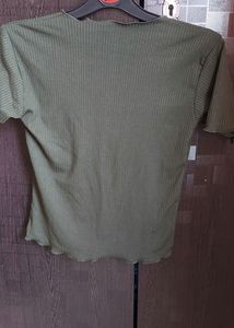 Olive Green Ribbed Lettuce Edge Top