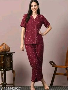 Heart Print Burgundy Pajama Set