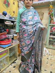 Navy Blue Jaquard Silk Saree