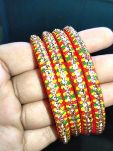 Red &amp; Gold Embellished Bangles