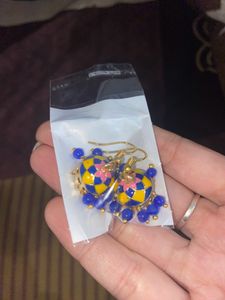 Elegant Blue Yellow Rajisthani Jhumki