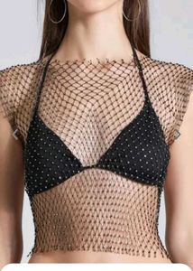 Diamante  mesh Top sleeveless  black net  tank