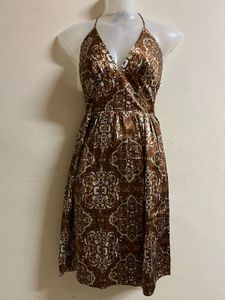 Brown Patterned Halter Dress