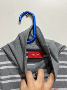 Grey&amp;White Full Sleeve Tshirt With Turtle Neck