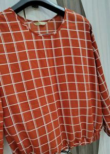 Rust Checkered Long Sleeve Blouse