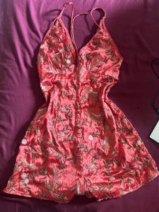 Embroidered Coral Romper