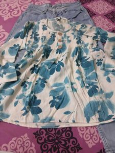 Floral Top &amp; Light Wash Jeans Set