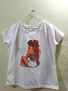 White Printed Casual womens Tshirts