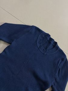 Navy Ribbed Long Sleeve Top