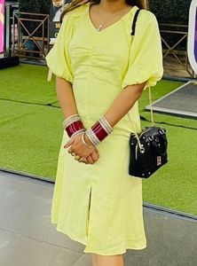 Lime Puff Sleeve Mini Dress