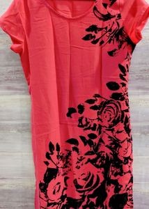 Red And Black Flower Print Kurta