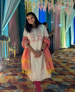 White Kurti With Pink Dupatta