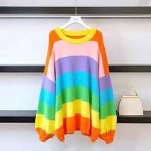 Knitted Long Sleeve Rainbow Stripes Oversized