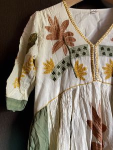 Boho Embroidered Floral Dress – Free Size