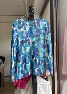 Blue Watercolor Print Peplum Top